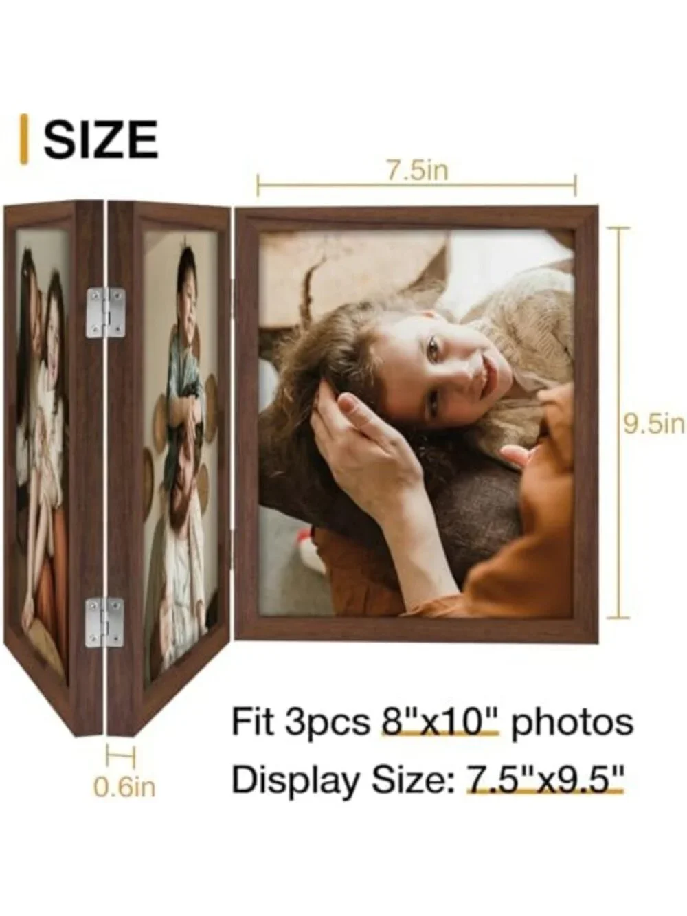 Elegant Brown Triple 8x10 Picture Frame - Vertical Display for Home Decor